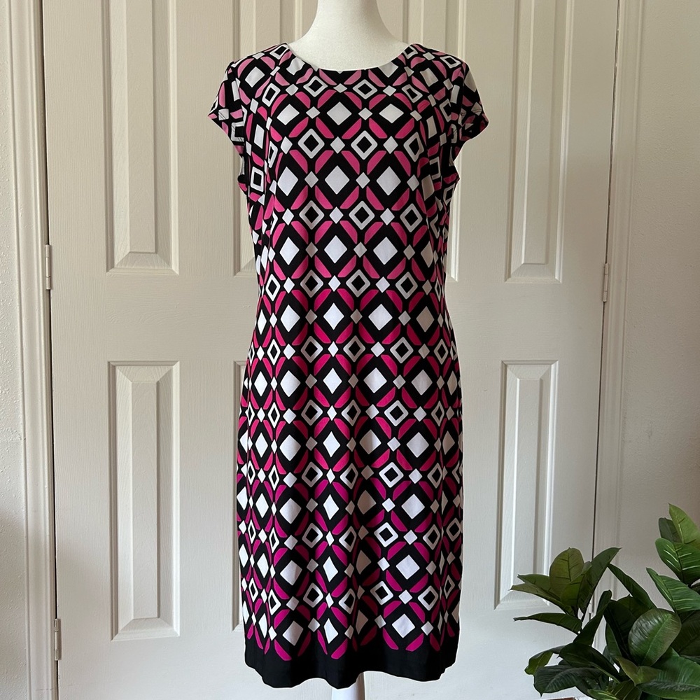 Liz Clairborne - Geometric Multicolor Midi Dress Short Sleeve - Size M